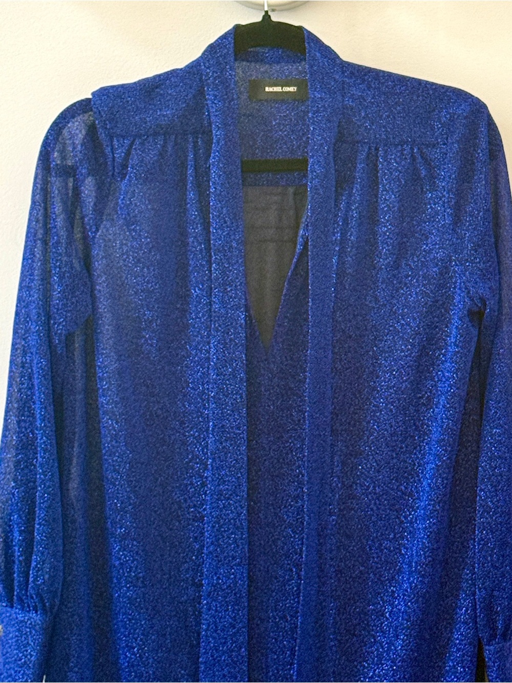 Rachel Comey Shimmery Sheer Cobalt Tie-Neck Tunic Dress